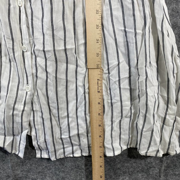 Faithfull The Brand Midi Dress 2 XS White Striped Button Up Short Sleeve Boho - Picture 7 of 11